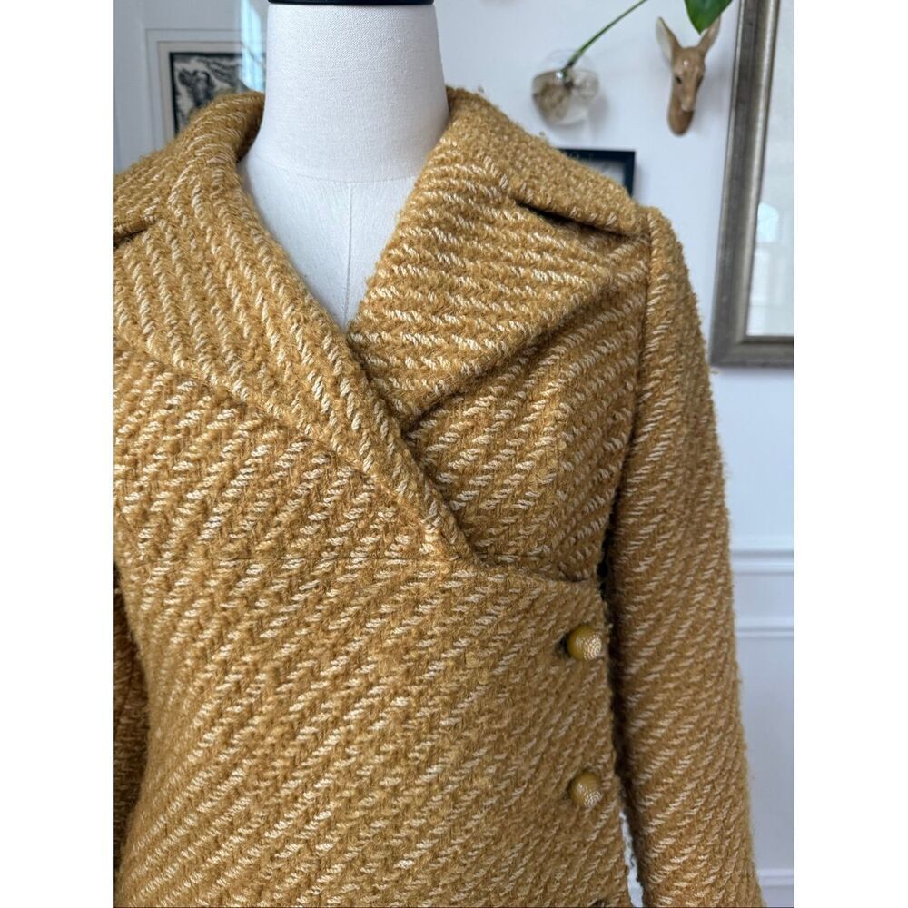 Vintage 60s Franklin Simon New York Mustard Gold Side Button Coat S M - Picture 2 of 13